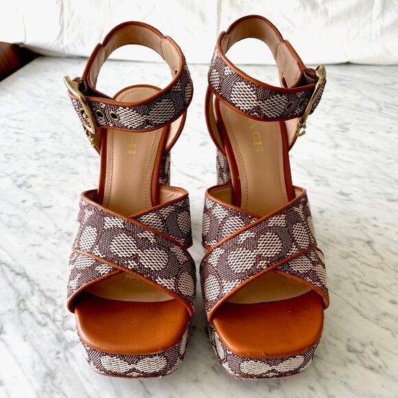Coach Nelly Text Signature Jacquard Platform Sandal - Size 10 - Picture 6 of 10